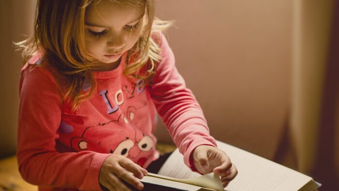 Young girl reading a book. 